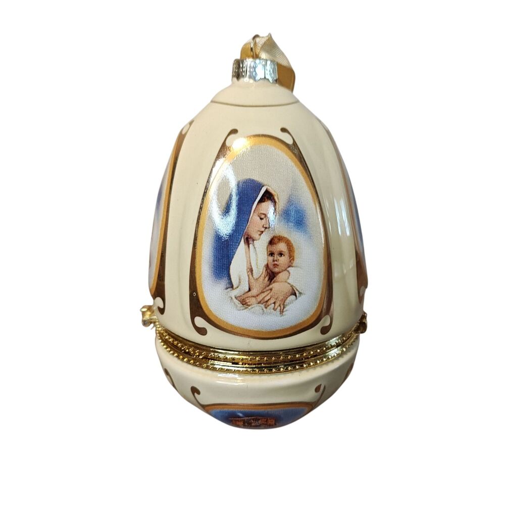 Mr. Christmas Musical Egg Ornament Hinged Trinket Box Madonna‎ Nativity w/Box